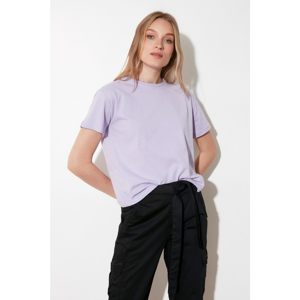 Trendyol Lila Embroidered Semifitted Knitted T-Shirt