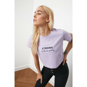 Trendyol Lilac Embroidered Crop Knitted T-Shirt