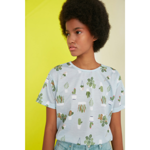 Trendyol Mint Printed Semifitted Knitted T-Shirt