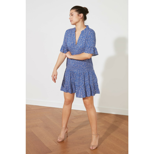 Trendyol Navy Blue Floral Patterned Flywheel Dress