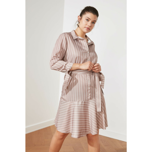 Trendyol Mink Belt Striped Dress