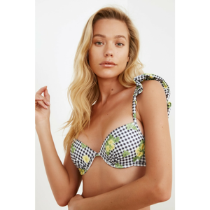 Trendyol Black Ruffle Floral Plaid Bikini Top