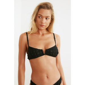 Trendyol Black V Cut Textured Bikini Top