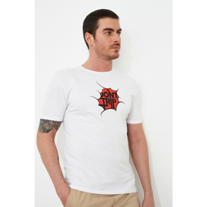 Trendyol White Male Slim Fit Bike Collar Short Sleeve Printed T-Shirt