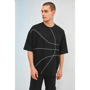 Trendyol Black Men's Oversize Crew Neck Short Sleeve Embroidered TShirt