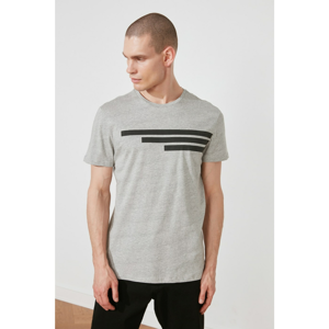 Trendyol Grey Men's Regular Fit Bike Collar Short Sleeve Printed T-Shirt