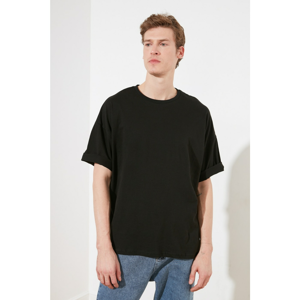 Trendyol Black Men's Oversize/Wide Cut Text Printed Short Sleeve 100% Cotton T-Shirt