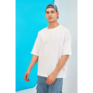 Trendyol White Male Oversize Bike Collar Short Sleeve Printed T-Shirt
