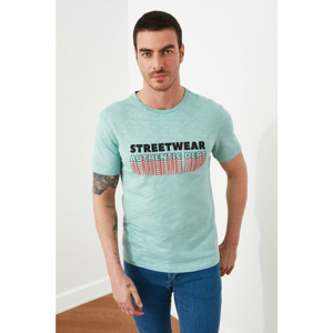 Trendyol Mint Men Slim Fit Bike Collar Printed Short Sleeve T-Shirt