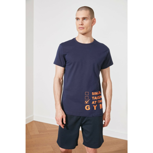 Trendyol Navy Blue Men's Printed Bike Collar Regular Fit T-Shirt