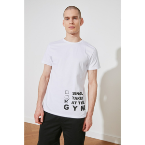 Trendyol White Male Printed Bike Collar Regular Fit T-Shirt