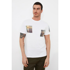 Trendyol White Male Regular Fit Bike Collar Short Sleeve Printed T-Shirt