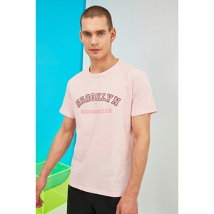 Trendyol Pink Men's Regular Fit Bike Collar Short Sleeve Printed T-Shirt