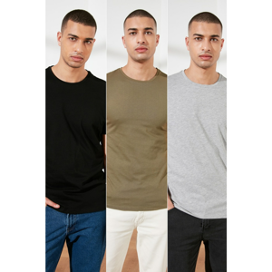 Trendyol MulticolorEd Men's 3-Pack Basic Package-Slim Fit Bike Collar Short Sleeve T-Shirt