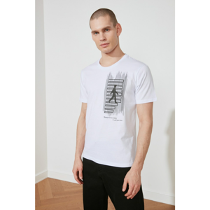 Trendyol White Male Slim Fit Bike Collar Short Sleeve Printed T-Shirt