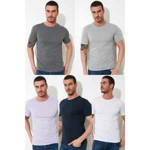 Trendyol MulticolorEd Men Basic 5 Pack-Slim Fit Bike Collar Short Sleeve T-Shirt