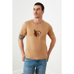 Trendyol Camel Men Slim Fit Bike Collar Short Sleeve Printed T-Shirt