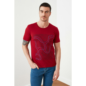 Trendyol Burgundy Men Slim Fit Bike Collar Short Sleeve Printed T-Shirt