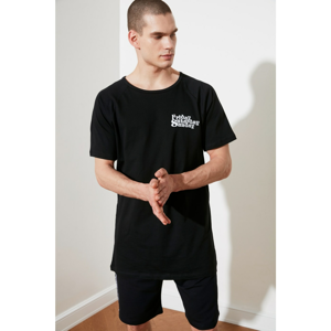 Trendyol Black Male Long Fit Bike Collar Short Sleeve T-Shirt