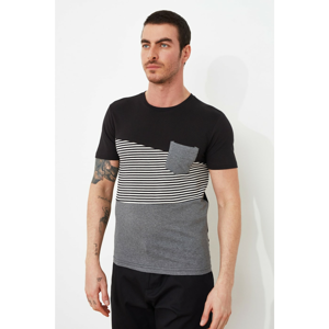 Trendyol Black Male Slim Fit Panel Short Sleeve Single Pocket T-Shirt