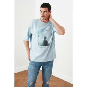 Trendyol Blue Men's Short Sleeve Oversize Fit Printed T-Shirt