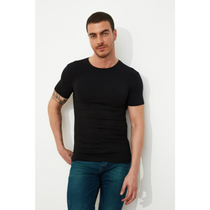 Trendyol Black Basic Male Lycra Slim Fit Bike Collar Short Sleeve T-Shirt