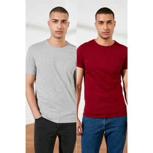 Trendyol MulticolorEd Men Basic 2 Pack-Slim Fit Bike Collar Short Sleeve T-Shirt