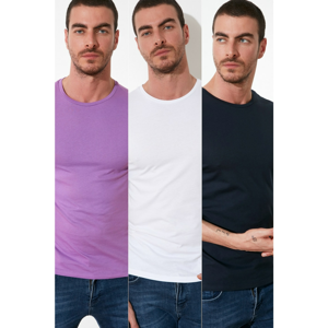 Trendyol MulticolorEd Men's Basic 3 Pack-Slim Fit Bike Collar Short Sleeve T-Shirt