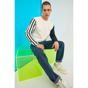 Trendyol White Male Regular Fit Color Block Sweatshirt