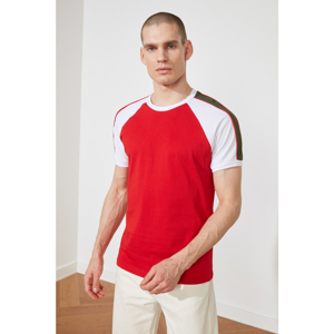 Trendyol Short Sleeve T-Shirt with Red Male Slim Fit Contrast Panel