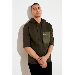 Trendyol Khaki Men's Short Sleeve Hooded Sweatshirt