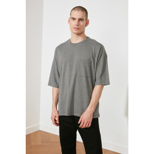 Trendyol Grey Male Oversize Bike Collar Short Sleeve Sweatshirt