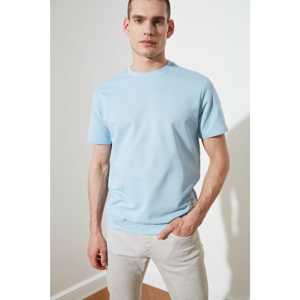 Trendyol Blue Men's Short Sleeves Regular Fit Slogan Labeled Sweatshirt