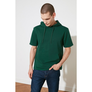 Trendyol Emerald Green Men's Regular Fit Hooded Short Sleeve Sweatshirt
