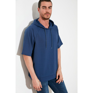 Trendyol Indigo Men's Oversized Short Sleeved Hooded Plain T-Shirt