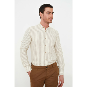 Trendyol Beige Male Slim Fit Judge Collar Epaulette Striped Shirt