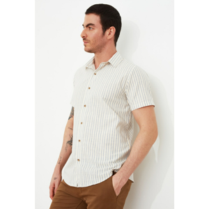 Trendyol Ekru Men's Regular Fit Shirt Collar Striped Short Sleeve Shirt