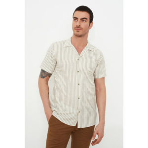 Trendyol Ekru Men's Regular Fit Apaş Collar Short Sleeve Shirt