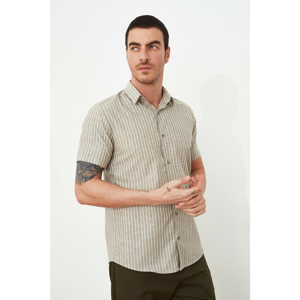 Trendyol Khaki Men's Regular Fit Shirt Collar Striped Short Sleeve Shirt