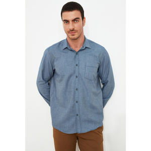 Trendyol Navy Blue Men's Shirt Collar Single Pocket Regular Shirt