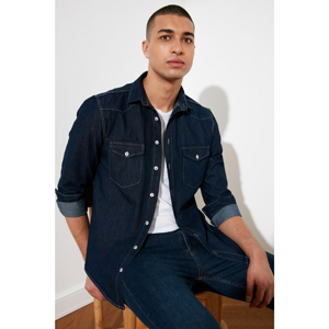 Trendyol Navy Blue Male Western Slim Fit Denim Shirt