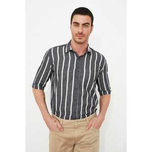 Trendyol Anthracite Men Boxy Fit Short Sleeve Striped Shirt Shirt