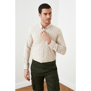 Trendyol Beige Male Slim Fit Long Sleeve Epaulette ButtonEd Collar Shirt