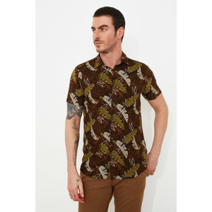 Trendyol Brown Men's Regular Fit Shirt Collar Short Sleeve Shirt