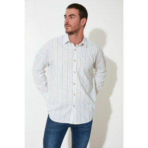 Trendyol White Male Oversize Fit Shirt Collar Long Sleeve Striped Shirt