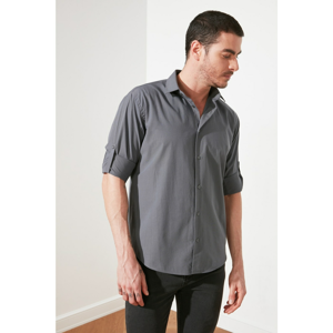 Trendyol Anthracite Men Relax Fit Basic Shirt Collar Epaulette Shirt