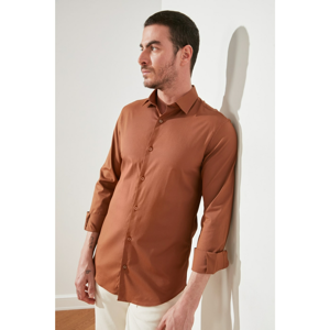 Trendyol Cinnamon Men's Lycra Slim Fit Basic Shirt Collar Shirt