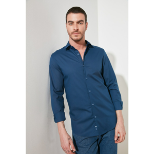 Trendyol Navy Blue Men's Lycra Slim Fit Basic Shirt Collar Shirt