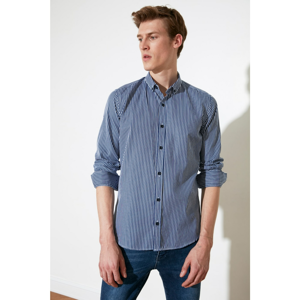 Trendyol Blue Male Slim Fit Buttoned Collar Striped Shirt