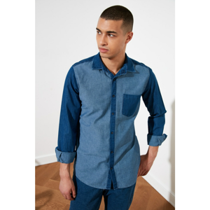 Trendyol Navy Blue Men Slim Fit Single Pocket PanelEd Shirt